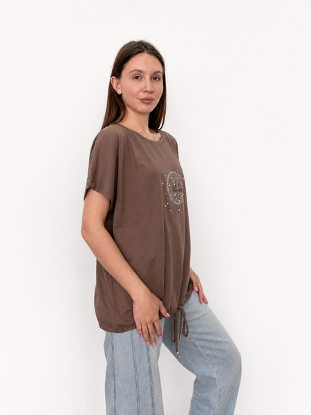 Жіноча футболка з принтом Pink Daisy Мокко, L 6553 фото