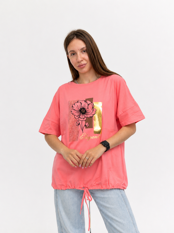 Жіноча футболка з принтом на зав'язках Pink Daisy 6569 фото