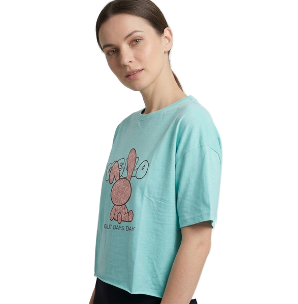 Жіноча футболка з малюнком Pink Daisy Бірюзовий, 46-54 7178 фото