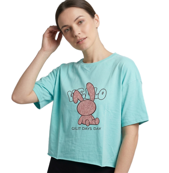 Жіноча футболка з малюнком Pink Daisy Бірюзовий, 46-54 7178 фото