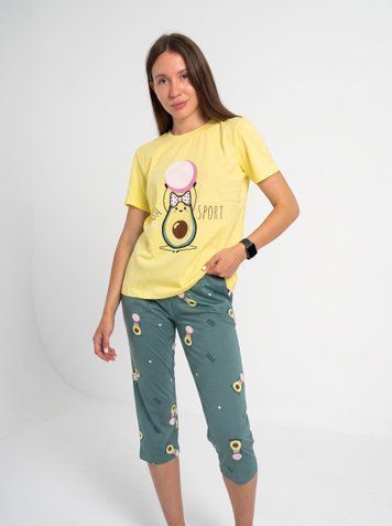 Жіноча літня піжама з футболкою та капрі Pink Daisy 2453 фото