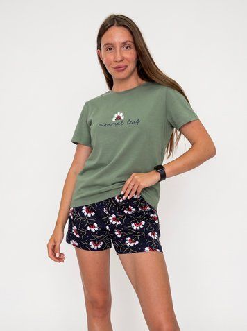 Жіноча літня піжама з футболкою та шортами Pink Daisy 2430 фото