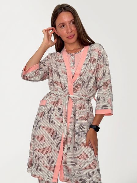 Домашній костюм трійка з сукня-туніка, штанами та халатом Pink Daisy Х-7573 фото