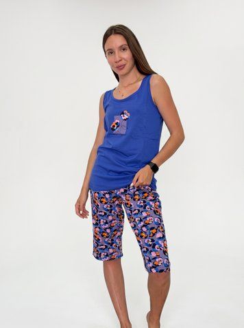 Жіноча літня піжама з майкою та капрі Pink Daisy 8030 фото